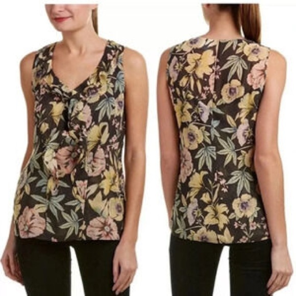Cabi Osaka Nights Sleeveless Floral Chiffon Top Sz Large Ruffled Tropical #3265 - Picture 1 of 11